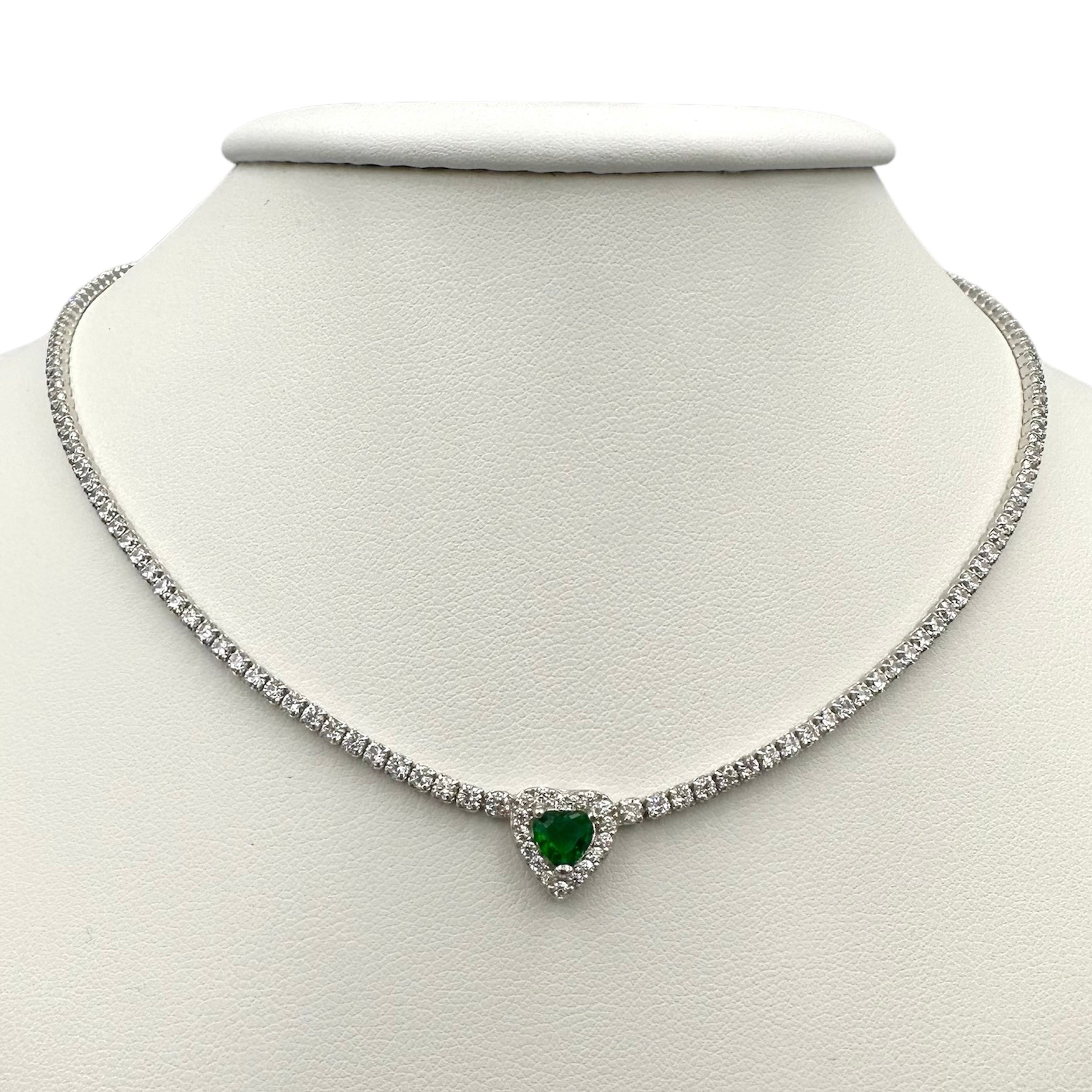 Necklace Tennis VDAY Green Silver