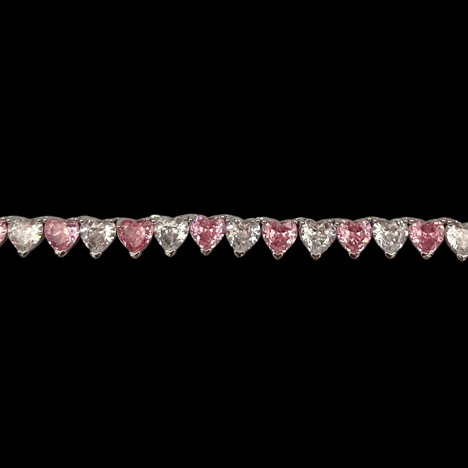 Colier Tennis JustHearts Mini White and Rose
