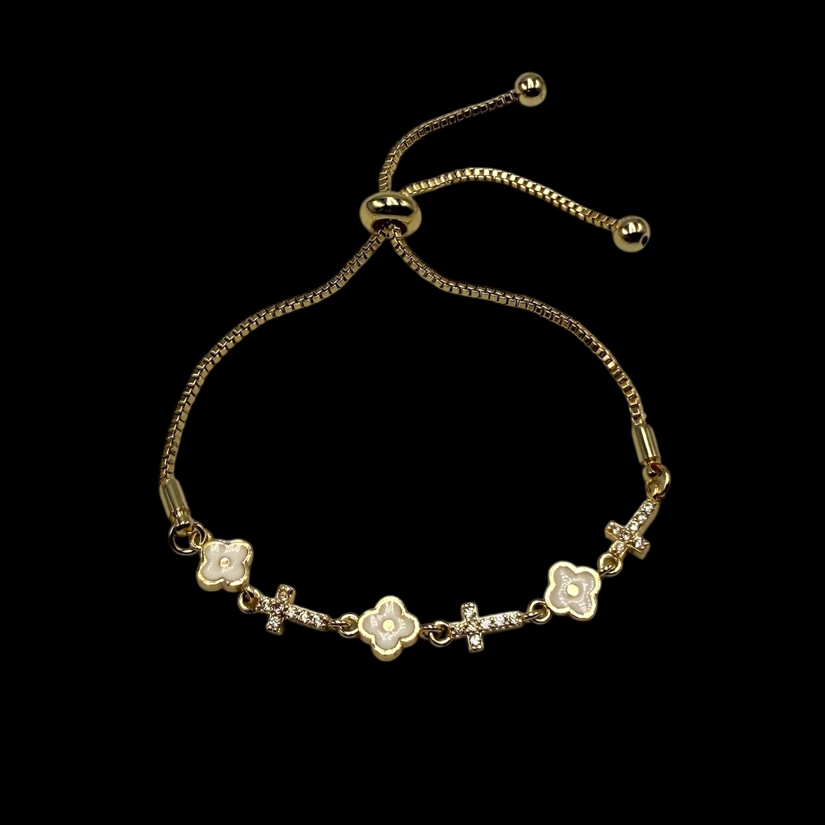 Brățară Reglabilă Trifoi Cruce Placată cu Aur