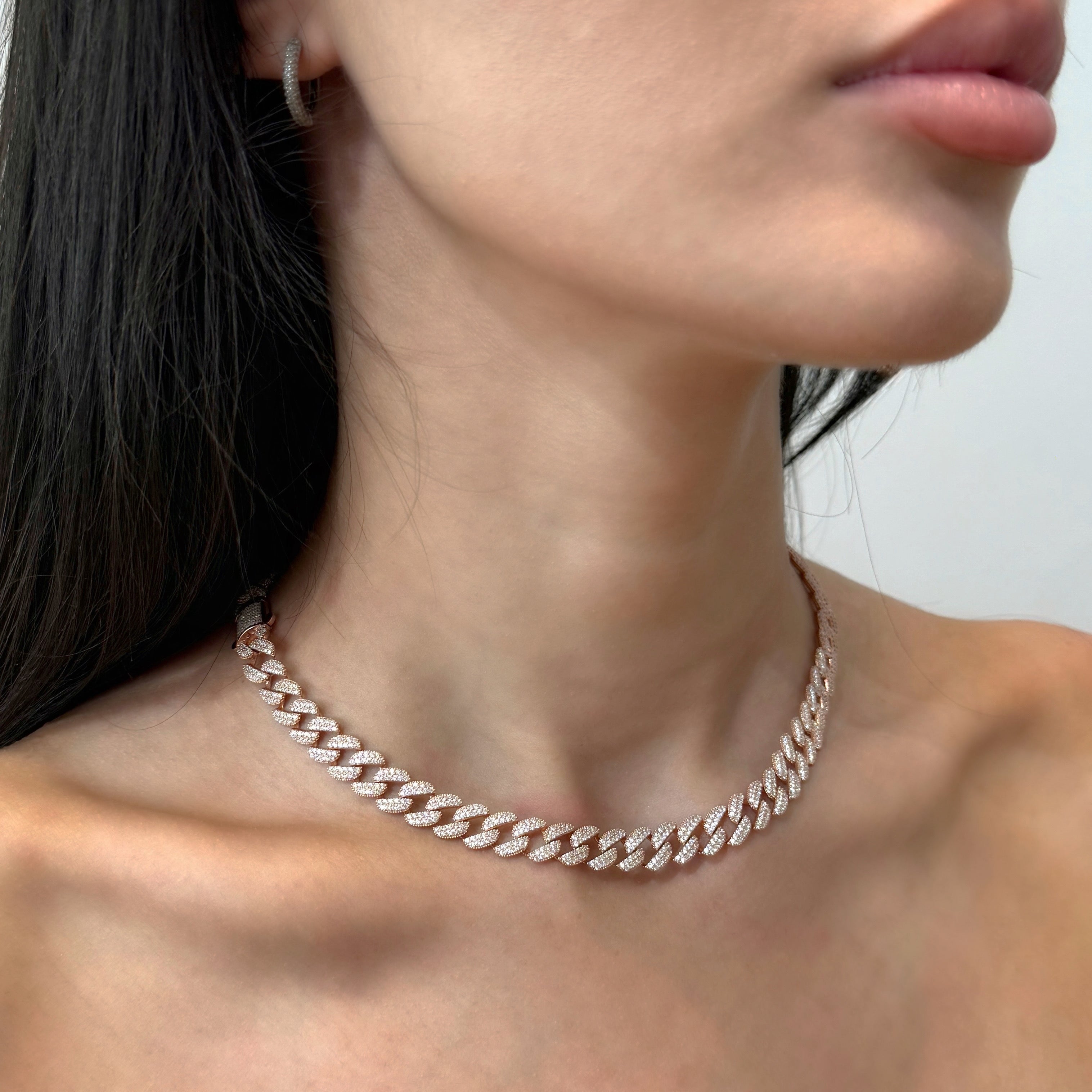 Silver Rose Cuban Necklace