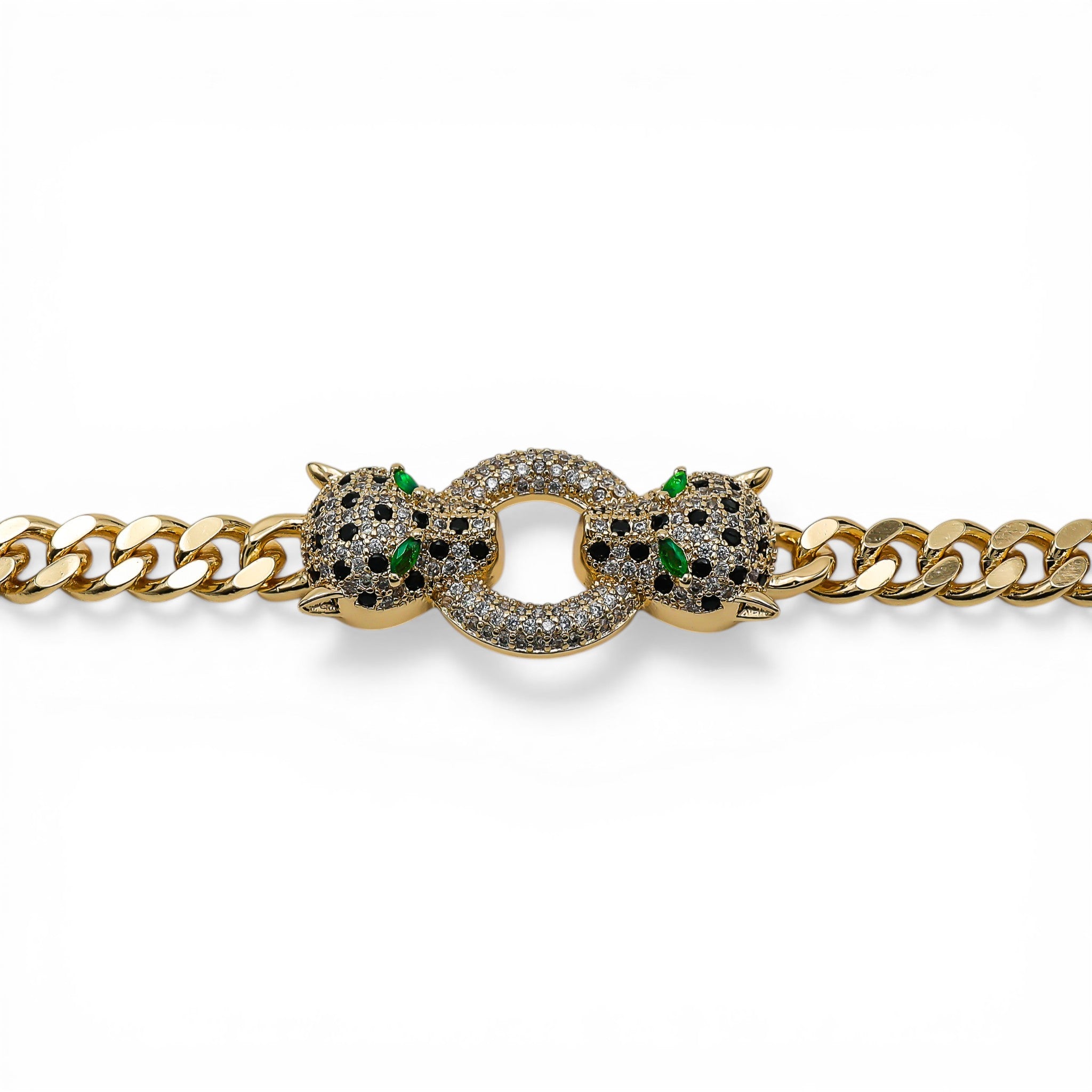 Brățară Cuban Twin Gold Panthers Placată cu Aur