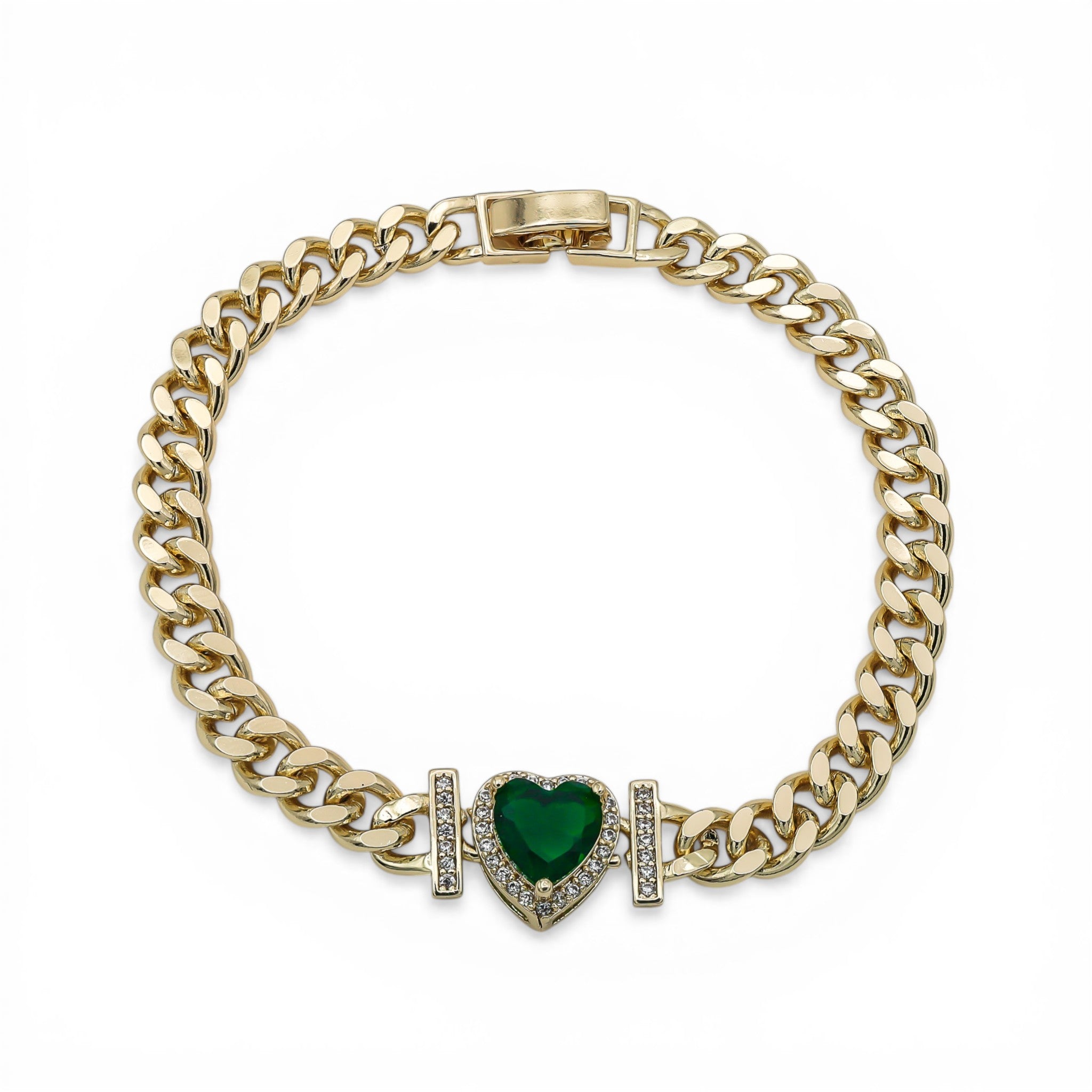 Brățară Cuban Green Heart Placată cu Aur