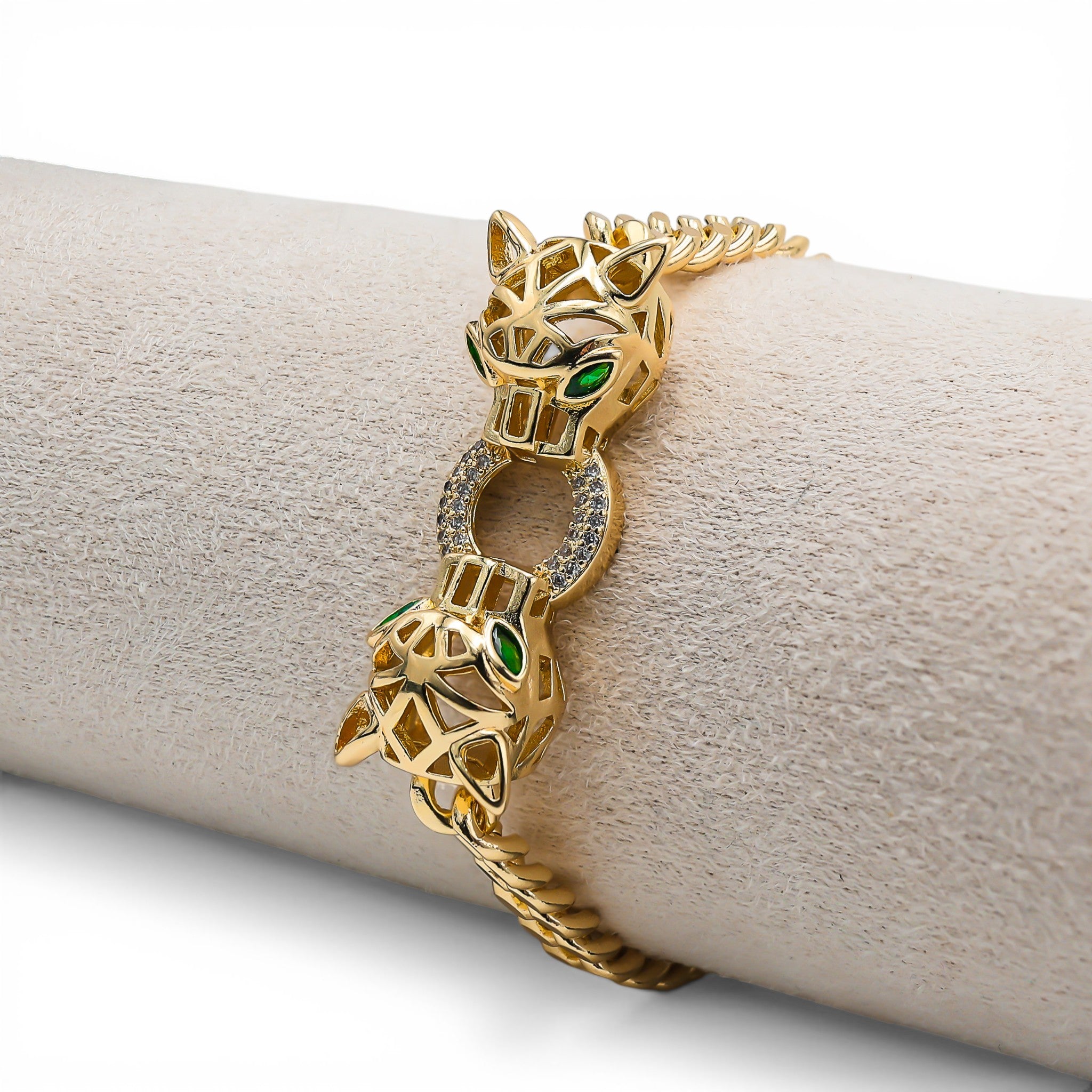 Brățară Cuban Two Panthers Placată cu Aur