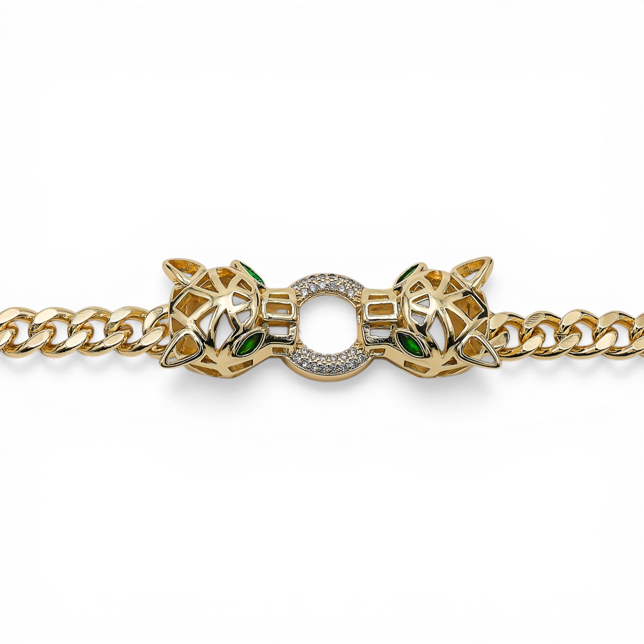 Brățară Cuban Two Panthers Placată cu Aur