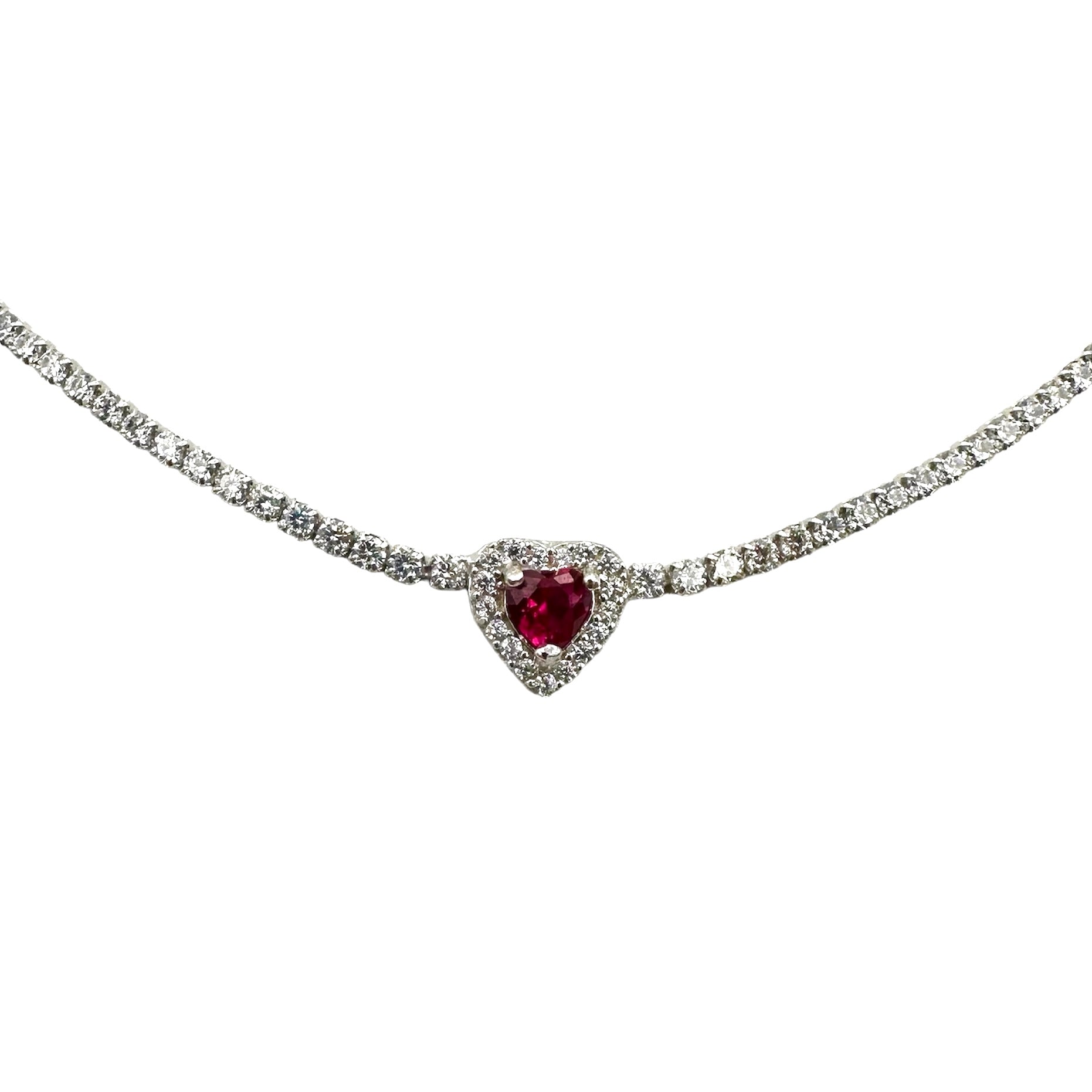 Necklace Tennis VDAY Red Silver