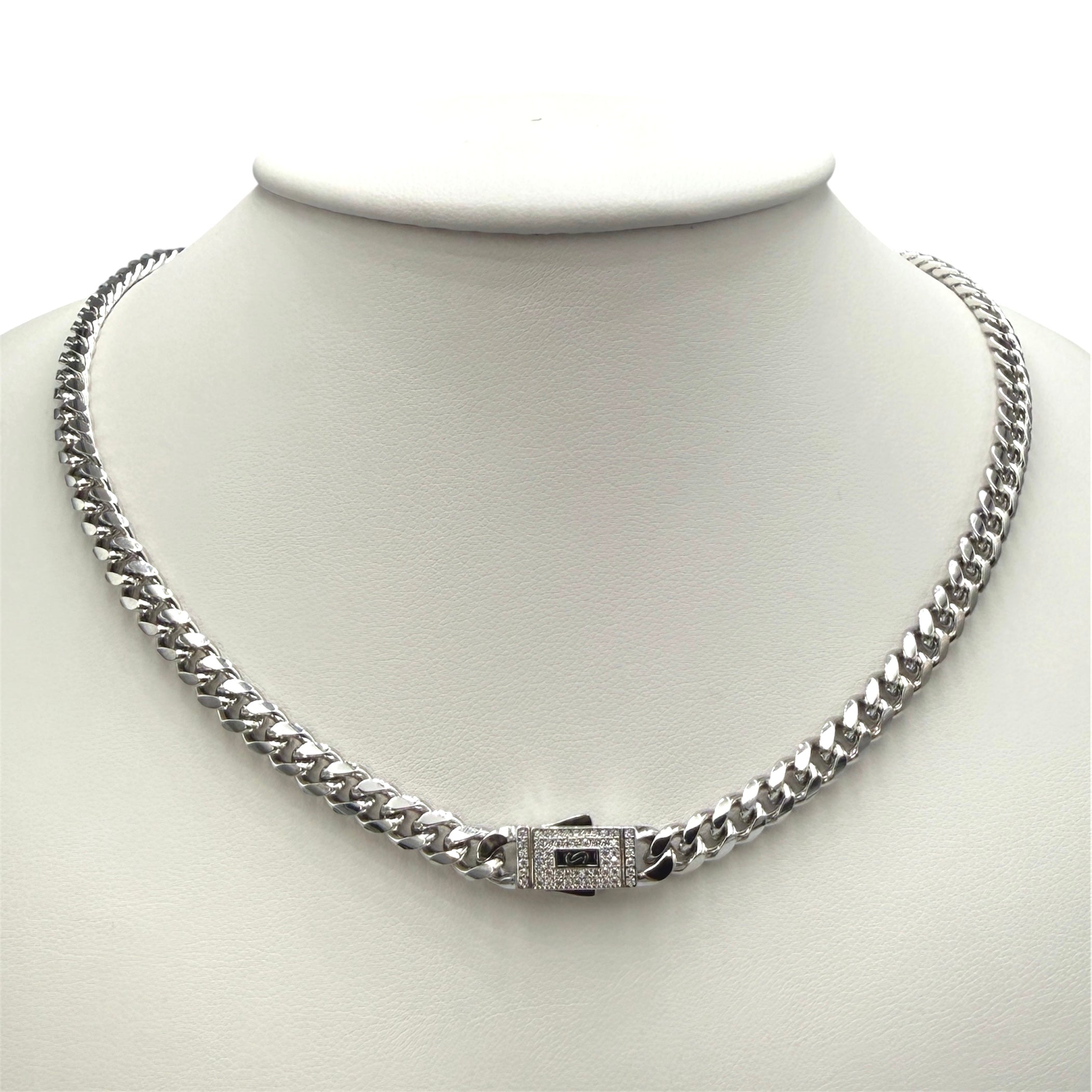 Colier Cuban Monaco 6mm Placat cu Aur alb