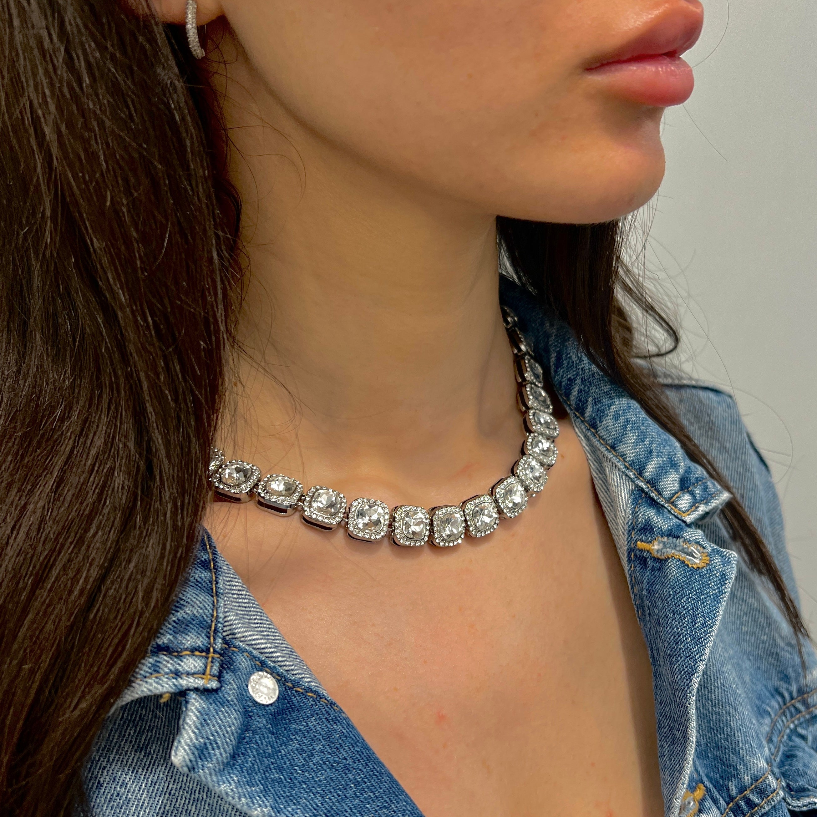 Tennis Diamond Silver Necklace