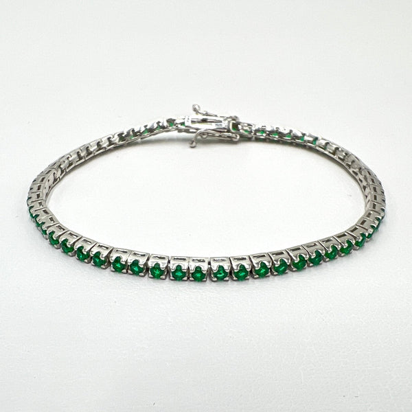 Tennis Green Look Silver Bracelet